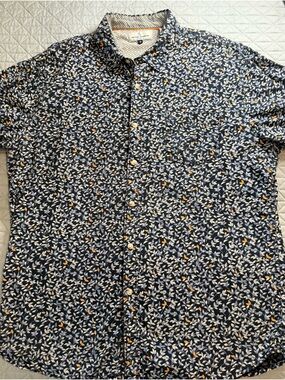 Michael Brandon Navy Short-Sleeve Floral Button-Down with Orange Accents